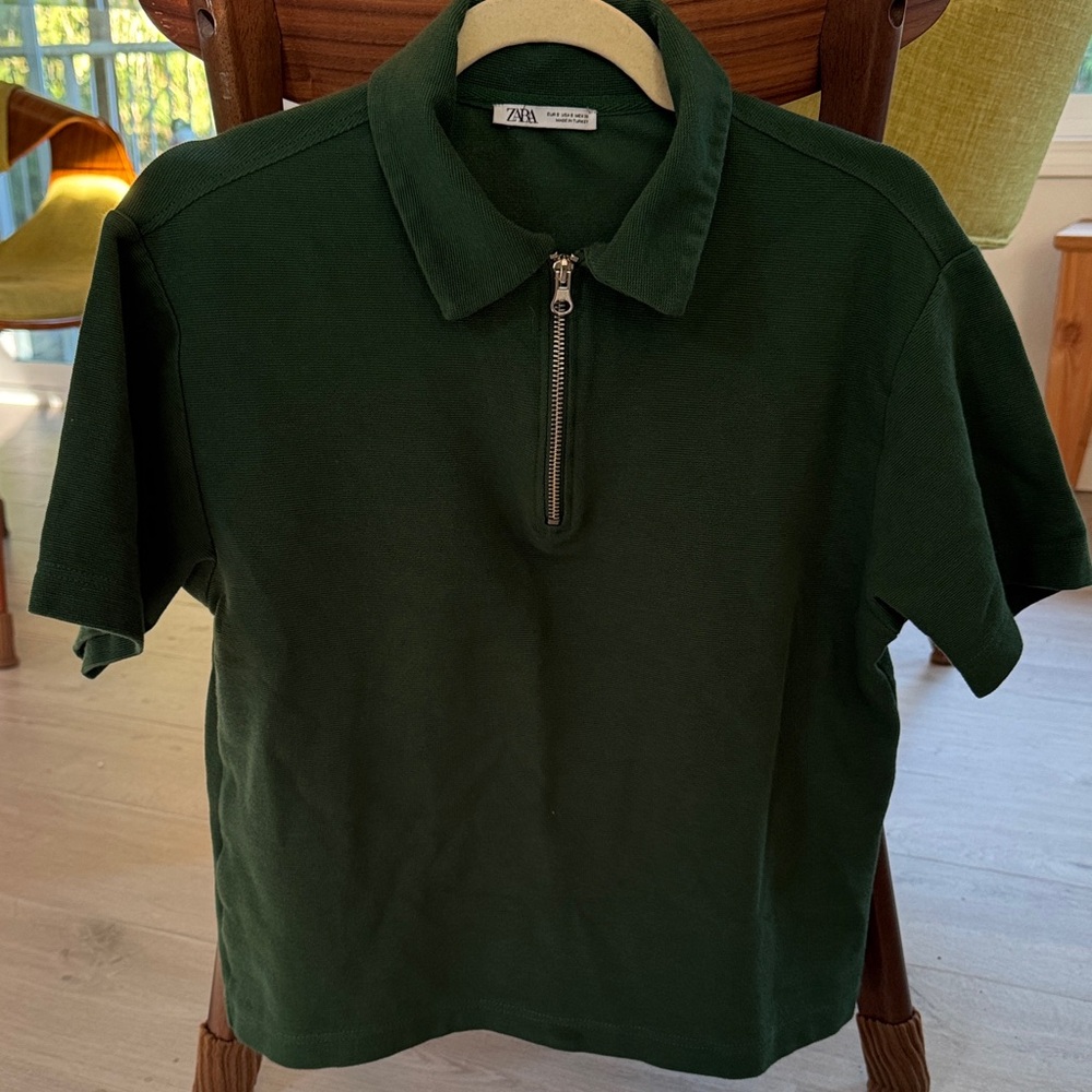 Zara Forest Green Polo with Zipper